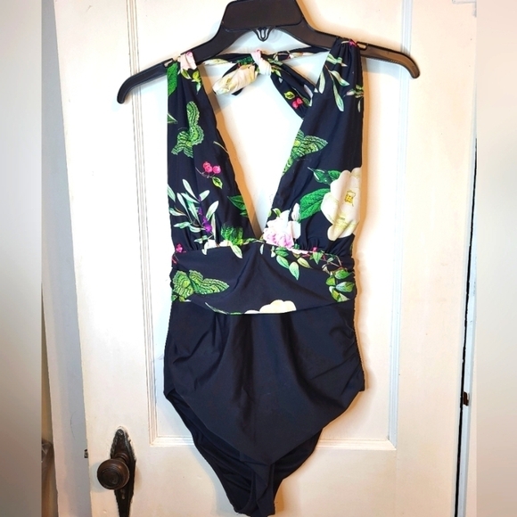 Cupshe Med halter top floral Deep plunge swim - Picture 1 of 15